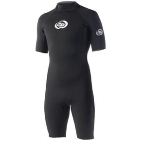 Storm Men's Black Shorty Wetsuit - 2mm Flatlock Back Zip Spring Short Sleeve, Summer Suit - Flatlock BZ 2/2mm – SBR + 100% Poly Lining – Adult, Surf, Bodyboard, Bodysurf, Dive, Snorkel, Scuba