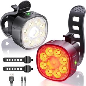Victagen Bike Lights Kit 9LED Bike Headlights High & Low Beams, Ultra-Light and Bright Bicycle Lights, Waterproof Bike Lights for Night Riding, USB-C Bicycle Front and Rear Lights