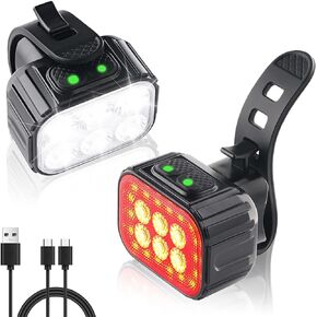 Bike Headlight-Taillight Combinations Rechargeable Super Bicycle Headlight and Taillight Set Led Mountain Bike Lights Front and Back Flashlight