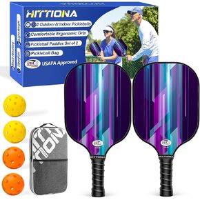 Pickleball Paddles - Fiberglass Pickleball Paddles Set of 2, USAPA Approved Pickle Ball Rackets 2 Pack with 4 Pickleball Balls, 1 Pickleball Net Bag, Paddles Ball Set for Beginners