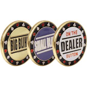 GSE Metal Small Blind, Big Blind, Dealer Puck Buttons - Set of 3 Professional Casino Texas Hold‘em Poker Game Dealer Button Set for Gambling Card Games