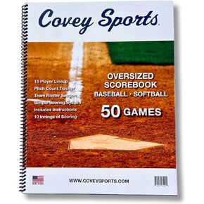 سجل نتائج البيسبول والكرة اللينة كبير الحجم - سعة حفظ نقاط 50 لعبة، 10 جولات في كل لعبة، ورقة كبيرة مقاس 14 × 11، تشكيلة 15 لاعبًا، متتبع عدد الملعب لحافظ النتائج in Kuwait