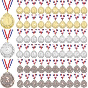 63 Pieces Gold Silver Bronze Award Medals, Metal Winner Award Medals with Neck Ribbon, 1st 2nd 3rd Prize Medals for Kids, Adults, Competitions, Sports, Spelling Bees, Olympic Style, 2 Inches(63 Pcs)