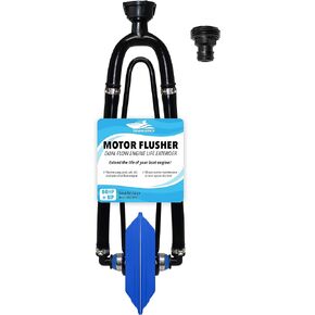 Dual Feed Muff Style Boat Motor Flusher | Use for Antifreeze Winterization or Common Water Flush | 5/8 Inch Standard Garden Hose Connection (Blue)