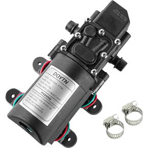 12V DC Fresh Water Pump with 2 Hose Clamp 12 Volt Diaphragm Pump Self Priming Sprayer Pump with Pressure Switch 4.5 L/Min 1.2 GPM 110 PSI Adjustable for RV Camper Marine Boat La Set of 1