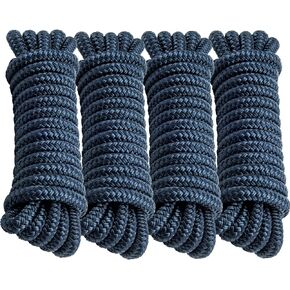 4 Pack 1/2" x 15’ Boat Dock Lines for Boat & Pontoon, Premium Marine- Grade Double Braided Nylon Dock Line, Pre-Spliced with a 12" Eyelet-Navy Blue,Boating Gifts for Men