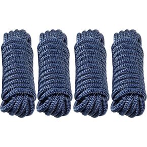 Amarine Made Double Braided Nylon Dock Lines 4840 lbs Breaking Strength (L:15 ft. D:1/2 inch Eyelet: 12 inch) 4 Pack Marine Mooring Rope Boat Dock Lines with Loop Working Load Limit:968 lbs