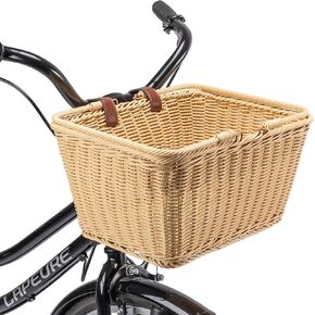Bike Basket - Durable Front Bicycle Bike Baskets - Handmade Woven Wicker Bike Basket with Adjustable Leather Straps