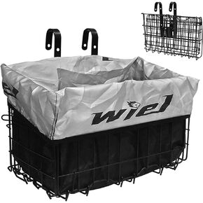 Bike Basket with Black Liner Rainproof Cover, Folding Steel Bicycle Basket Easy Install to Front Handlebar or Rear Rack, Heavy-Duty Metal Wire Bearing 33 lbs for Commuter Grocery Shopping Picnic