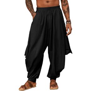 PASLTER Mens Harem Pants Linen Yoga Beach Baggy Summer Boho Aladdin Genie Pants