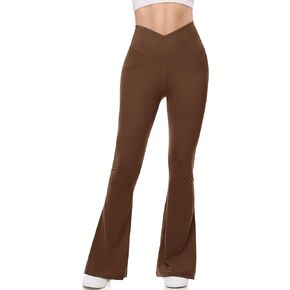 UEU Flare Leggings for Women with Tummy Control, V Crossover High Waisted Yoga Pants, Bootcut Wide Leg, 29-33" Inseam