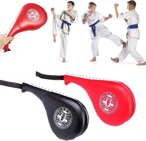 وسادات ركل التايكوندو، مجاديف تدريب أهداف الركل TKD المتينة، وسادات ضربة مزدوجة لتدريب الكيك بوكسينغ والكاراتيه (النمط 2، أسود + أحمر، قطعتان) in Kuwait