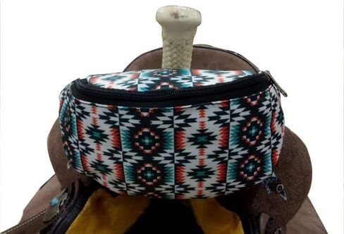 Showman Teal & Orange Aztec Print Insulated Nylon Saddle Pouch in Saudi Arabia
