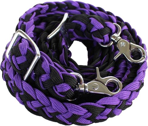 CHALLENGER Roping Knotted Horse Tack Western Barrel Reins Nylon Braided Purple Black 60707 in Saudi Arabia