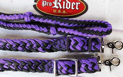 CHALLENGER Roping Knotted Horse Tack Western Barrel Reins Nylon Braided Purple Black 60707 in Saudi Arabia