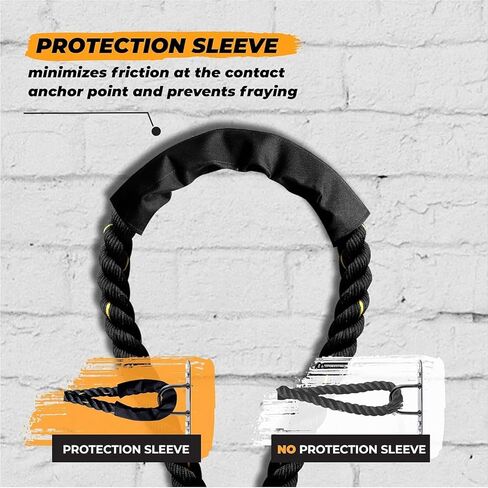 Yes4All حبال معركة مقاس 1.5/2 بوصة مع أكمام واقية إضافية، وحبال تمرين للتدريب المتقاطع في صالة الألعاب الرياضية المنزلية وتمارين اللياقة البدنية، وتدريبات القوة - تتوفر أطوال 30,40,50 قدم in Kuwait