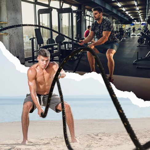 Yes4All حبال معركة مقاس 1.5/2 بوصة مع أكمام واقية إضافية، وحبال تمرين للتدريب المتقاطع في صالة الألعاب الرياضية المنزلية وتمارين اللياقة البدنية، وتدريبات القوة - تتوفر أطوال 30,40,50 قدم in Kuwait