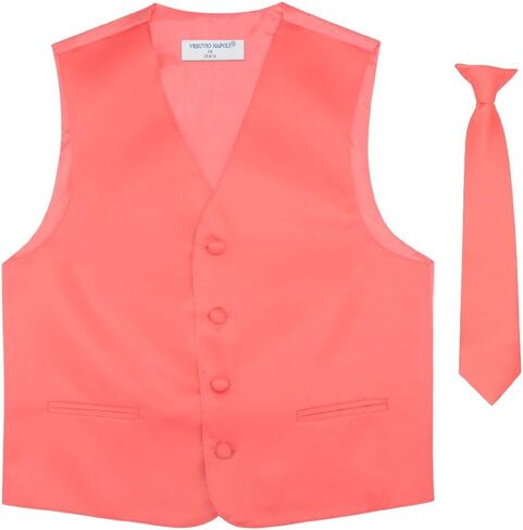 BOY'S Dress Vest & NeckTie Solid PINK Color Neck Tie Set in Saudi Arabia