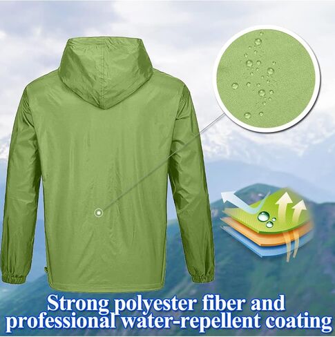 سترة المطر الرجالية V VALANCH مقاومة للماء وخفيفة الوزن مع غطاء رأس معطف واق من المطر للاستخدام في الهواء الطلق للمشي لمسافات طويلة والجري والسفر in Kuwait