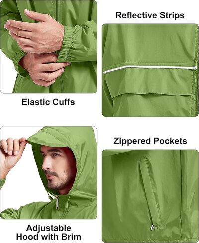 سترة المطر الرجالية V VALANCH مقاومة للماء وخفيفة الوزن مع غطاء رأس معطف واق من المطر للاستخدام في الهواء الطلق للمشي لمسافات طويلة والجري والسفر in Kuwait