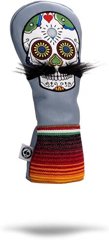 Pins & Aces LE Sugar Skull Mustache Fairway Wood Head Cover - Premium, Hand-Made Leather 3W or 5W Headcover - Funny, Tour Quality Golf Club Cover - Style and Customize Your Golf Bag in Saudi Arabia