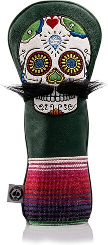 Pins & Aces LE Sugar Skull Mustache Fairway Wood Head Cover - Premium, Hand-Made Leather 3W or 5W Headcover - Funny, Tour Quality Golf Club Cover - Style and Customize Your Golf Bag in Saudi Arabia