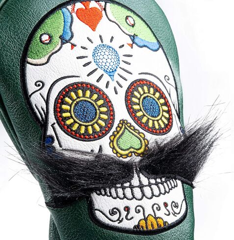 Pins & Aces LE Sugar Skull Mustache Fairway Wood Head Cover - Premium, Hand-Made Leather 3W or 5W Headcover - Funny, Tour Quality Golf Club Cover - Style and Customize Your Golf Bag in Saudi Arabia