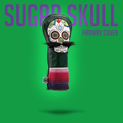 Pins & Aces LE Sugar Skull Mustache Fairway Wood Head Cover - Premium, Hand-Made Leather 3W or 5W Headcover - Funny, Tour Quality Golf Club Cover - Style and Customize Your Golf Bag in Saudi Arabia
