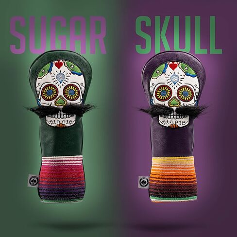 Pins & Aces LE Sugar Skull Mustache Fairway Wood Head Cover - Premium, Hand-Made Leather 3W or 5W Headcover - Funny, Tour Quality Golf Club Cover - Style and Customize Your Golf Bag in Saudi Arabia