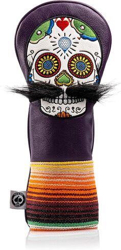 Pins & Aces LE Sugar Skull Mustache Fairway Wood Head Cover - Premium, Hand-Made Leather 3W or 5W Headcover - Funny, Tour Quality Golf Club Cover - Style and Customize Your Golf Bag in Saudi Arabia