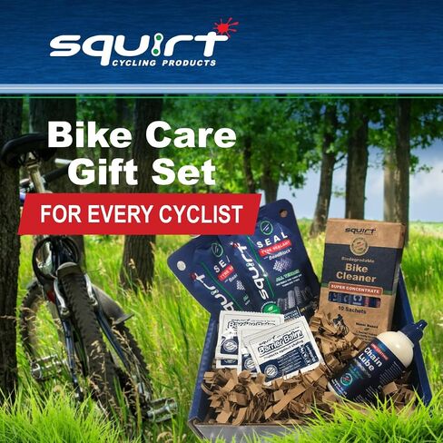 Squirt Bike Care Gift Box - Long-Lasting Bike Chain Lube (120ml), Bike Cleaner Sachets for all Bike Parts, Tire Sealant Pouches (120ml), Barrier Balm Sachets for Anti Chafing - Bike Care Kit in Kuwait