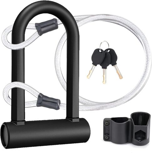 Circooter Bike U Lock with Cable Combination for Adult Electric Scooter, Heavy Duty Anti-Thief Bicycle D Lock Shackle Security Cable with 3Keys & Mounting Bracket Bicycle Secure Locks in Kuwait
