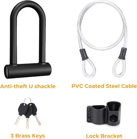 Circooter Bike U Lock with Cable Combination for Adult Electric Scooter, Heavy Duty Anti-Thief Bicycle D Lock Shackle Security Cable with 3Keys & Mounting Bracket Bicycle Secure Locks in Kuwait