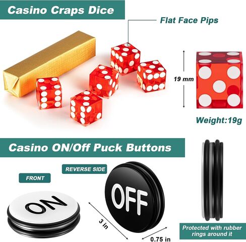 Leyndo Craps Tabletop Game Set, Includes 48"x11" Rubber Craps Diamond Pyramid Bumper, Casino Grade AAA 19mm Dice, 3 Inch On/Off Buttons for Casino Poker Nights(Black) in Saudi Arabia