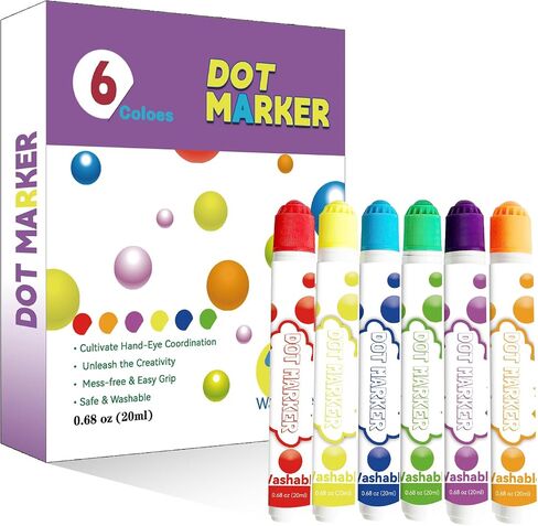 Dot Markers, 6 Colors Bingo Daubers, Washable,Non-Toxic, Acid-Free,Comfortable for Toddlers 1 2 3 4 5 Years, Ideal for Art and Crafts in Saudi Arabia