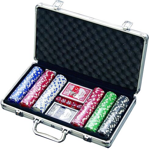 مجموعة لعبة البوكر 300 شريحة نرد من بو تويز في علبة من الألومنيوم (رقائق 11.5 جرام)، مجموعتان من البطاقات، 5 نرد in Kuwait