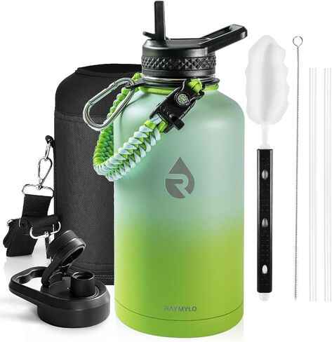 RAYMYLO Insulated Water Bottle 40 oz, Triple Wall Vacuum Stainless Steel | (Cold for 36Hrs, Hot for 18Hrs), Leak Proof & Non-BPA, Modern Water Flask Jug with Paracord Handle & Straw Spout Lids in Kuwait