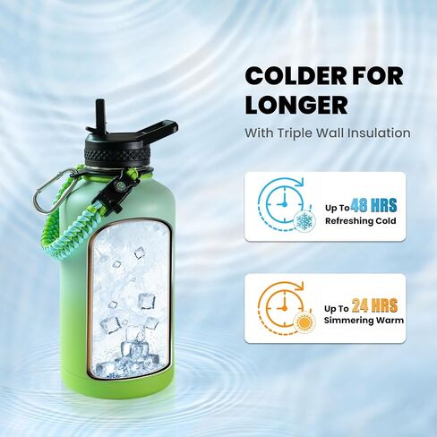RAYMYLO Insulated Water Bottle 40 oz, Triple Wall Vacuum Stainless Steel | (Cold for 36Hrs, Hot for 18Hrs), Leak Proof & Non-BPA, Modern Water Flask Jug with Paracord Handle & Straw Spout Lids in Kuwait