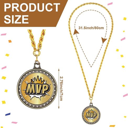 Inbagi Gold Chain MVP Medal MVP اللاعب الأكثر قيمة بطل سلاسل جائزة هدية معدنية MVP الحائز على جائزة جائزة قلادة للأطفال البالغين لاعب فريق كرة القدم كرة القدم البيسبول كرة السلة الكرة اللينة in Saudi Arabia