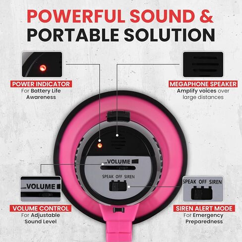 PYLE-PRO Portable Megaphone Speaker Siren Bullhorn - Compact and Battery Operated with 20 Watt Power, Microphone, 2 Modes, PA Sound and Foldable Handle for Cheerleading and Police Use PMP24PK (Pink) in Kuwait