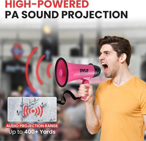 PYLE-PRO Portable Megaphone Speaker Siren Bullhorn - Compact and Battery Operated with 20 Watt Power, Microphone, 2 Modes, PA Sound and Foldable Handle for Cheerleading and Police Use PMP24PK (Pink) in Kuwait