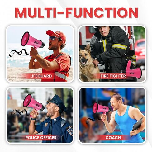 PYLE-PRO Portable Megaphone Speaker Siren Bullhorn - Compact and Battery Operated with 20 Watt Power, Microphone, 2 Modes, PA Sound and Foldable Handle for Cheerleading and Police Use PMP24PK (Pink) in Kuwait