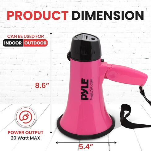 PYLE-PRO Portable Megaphone Speaker Siren Bullhorn - Compact and Battery Operated with 20 Watt Power, Microphone, 2 Modes, PA Sound and Foldable Handle for Cheerleading and Police Use PMP24PK (Pink) in Kuwait