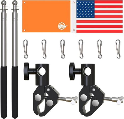 2 PACK Boat American Flag, Orange Boat Flag Holder 48 Inch Water Ski Flag Adjustable Boat Flag Pole For 0.59-2 Inch Round And Pontoon Square Rail, Kayak Flag with Replacement Flag For Swimmers,Surfers in Saudi Arabia