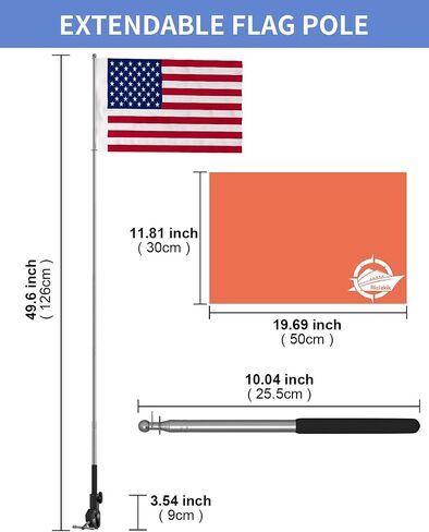 2 PACK Boat American Flag, Orange Boat Flag Holder 48 Inch Water Ski Flag Adjustable Boat Flag Pole For 0.59-2 Inch Round And Pontoon Square Rail, Kayak Flag with Replacement Flag For Swimmers,Surfers in Saudi Arabia