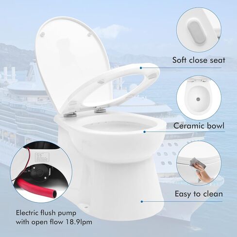 Electric Marine Toilet, RV Toilet, Boat Toilet, Compact Design Bowl, Heavy-Duty Built-in Macerator Pump with On-Off Flush Control Switch, Quite Soft Closing Seat Included, 12V DC in Saudi Arabia