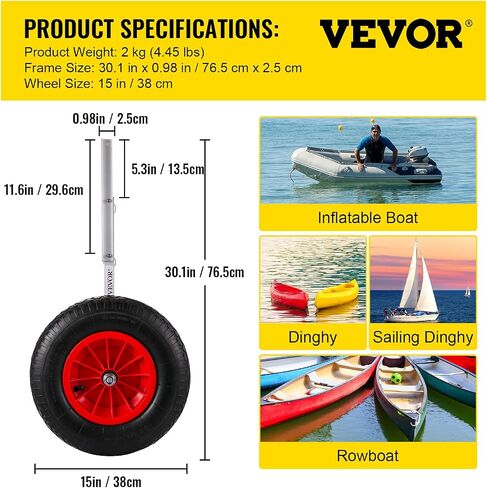 عجلات إطلاق قارب VEVOR، عجلة إطلاق رافدة للقارب مقاس 15 بوصة، عجلات إطلاق قارب قابلة للنفخ بسعة تحميل 300 رطل، عجلات إطلاق رافدة من سبائك الألومنيوم مع 4 قطع من دبابيس التحرير السريع in Saudi Arabia