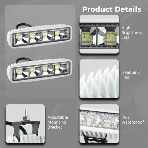 Homaisson 2 قطعة مصابيح LED مقاومة للماء للقوارب، 6 بوصة أضواء ملاحة LED بحرية، 36 وات ضوء سطح السفينة البحرية أضواء حوض القارب للصيد الليلي، شريط إضاءة LED بزاوية واسعة in Saudi Arabia