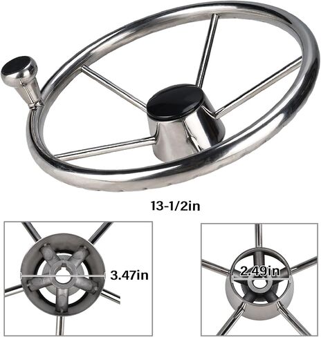 NovelBee 5-Spoke 13-1/2 Inch Destroyer Style Stainless Steel Boat Steering Wheel with Big Size Knob for Marine,Yacht in Saudi Arabia