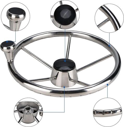 NovelBee 5-Spoke 13-1/2 Inch Destroyer Style Stainless Steel Boat Steering Wheel with Big Size Knob for Marine,Yacht in Saudi Arabia
